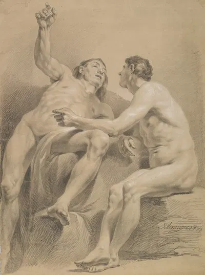 Two Male Nudes, One Seated and One Semi-reclining by Jakob Matthias Schmutzer, 1771 — digital art print download