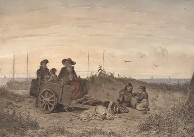 A Fisherman's Family at the Beach, the Mother and One of the Children Sitting in a Cart by Ян Жерар Смитс, 1855 — digital…