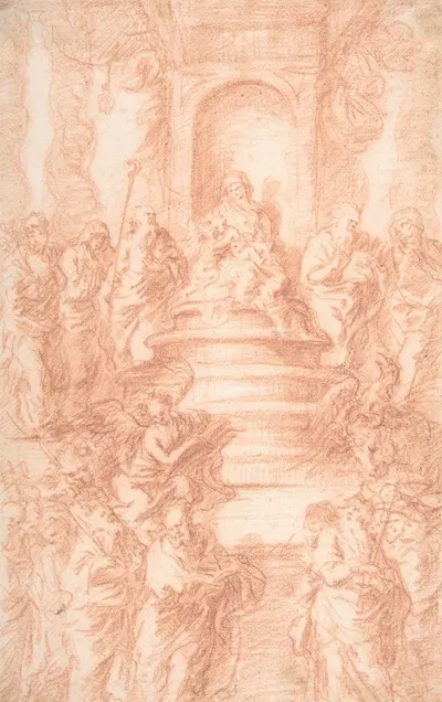 The Holy Kinship (Madonna and Child and St. John) with Prophets and Symbols of the Four Evangelists by Иоахим фон Сандрат —…