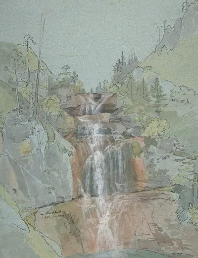 Landscape with a Waterfall by Johann Christoph Rist, 1816 — digital art print download