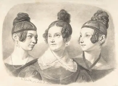Portrait of Frau von Oppen and Her Two Daughters by Иоганн Готфрид Шадов, 1835 — digital art print download