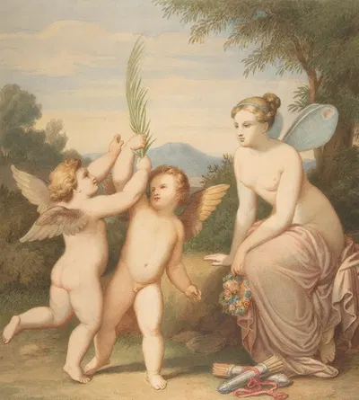 Eros and Anteros with Psyche Looking at Them by Johannes Riepenhausen — digital art print download
