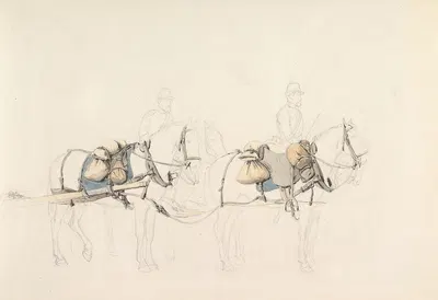 Studies of Four Horses with Two Horsemen by Йорген Соне — digital art print download