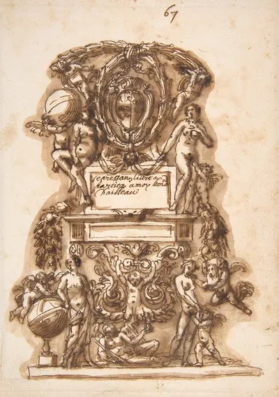 Ornamental Motif Surmounted by a Coat of Arms by Leonardo Scaglia — digital art print download