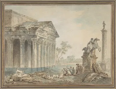 Architectural Capriccio with Roman Monuments and Washerwomen by Последователь Юбера Робера — digital art print download