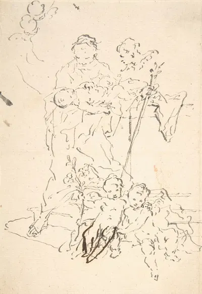 Saint Anthony and the Christ Child Surrounded by Cherubs by Мартин Иоганн Шмидт — digital art print download