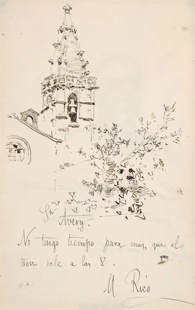 Church Tower with Inscription in Spanish to Avery by Мартин Рико и Ортега, 1833–1908 — digital art print download