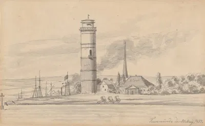 The Lighthouse of Travemünde Seen from the South by Martinus Rørbye, 1834 — digital art print download