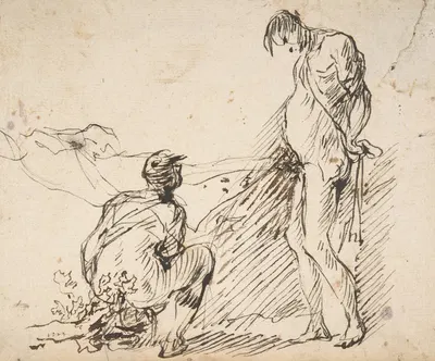A Crouching Man Defecating and a Standing Man Urinating by Доменико Гаргьюло — digital art print download