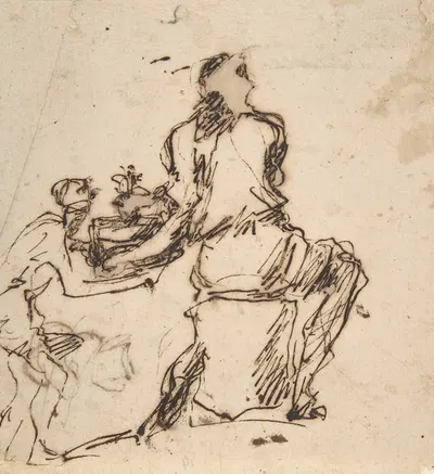 Seated Figure Receiving an Object Presented by a Smaller Figure by Доменико Гаргьюло, 1609-1675 — digital art print download