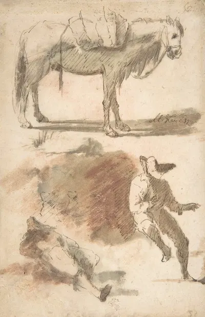 Sheet of Studies; A Horse Above, a Seated Man and a Reclining Man Below by Доменико Гаргьюло — digital art print download