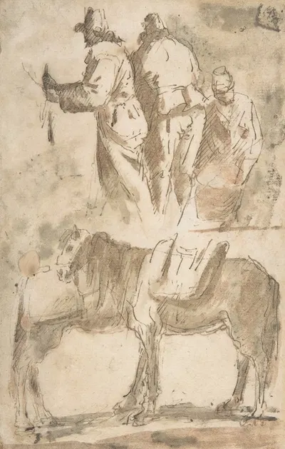 Sheet of Studies; Three Figures Above, Studies of Horses Below by Доменико Гаргьюло — digital art print download