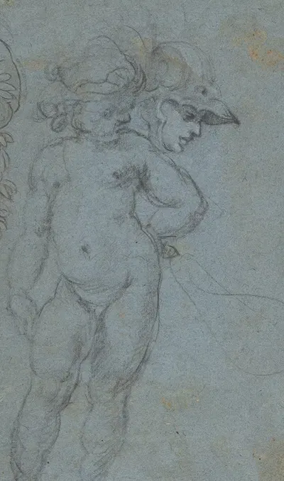 Standing Nude Putto and Study of a Helmeted Head by Доменико Гаргьюло, 1609-1675 — digital art print download