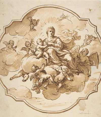 Studies for seated figures of Christ and God the Father in red chalk by Nicola Maria Rossi, 1690-1758 — digital art print…