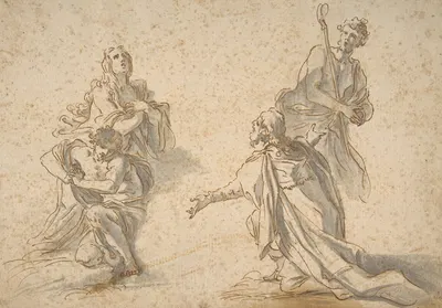 Two Kneeling and Two Standing Figures by Nicola Maria Rossi, 1690–1758 — digital art print download