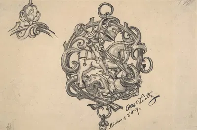 Design for a Pendant with St. George and the Dragon by Отто Зейтц, 1889 — digital art print download
