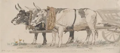Two Oxen Pulling a Cart by П. К. Сковгорд, 1874 — digital art print download