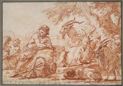 Pastoral Scene; A Herdsman and His Family, with Goats by Филипп Петер Рус — digital art print download