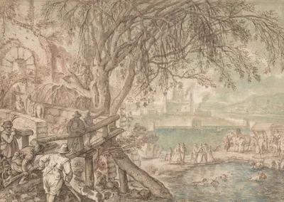 Huntsmen and Company Observing Dogs Retrieving Ducks in a Pond (The Month of April) by Питер Стивенс — digital art print…