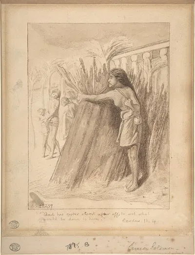 Miriam Watching the Finding of Moses in the Bulrushes February 22 by Simeon Solomon, 1859 — digital art print download