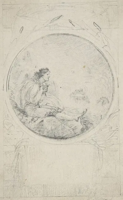 Seated man in circular medallion (design for a book illustration) by Томас Стотард — digital art print download