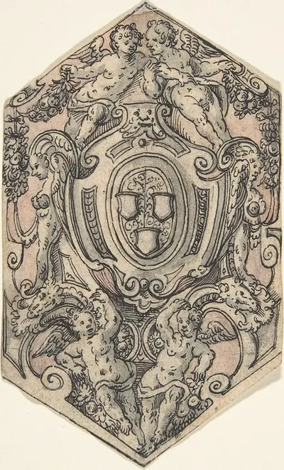 Design for a Coat of Arms with Putti holding Garlands by Тобиас Штиммер — digital art print download