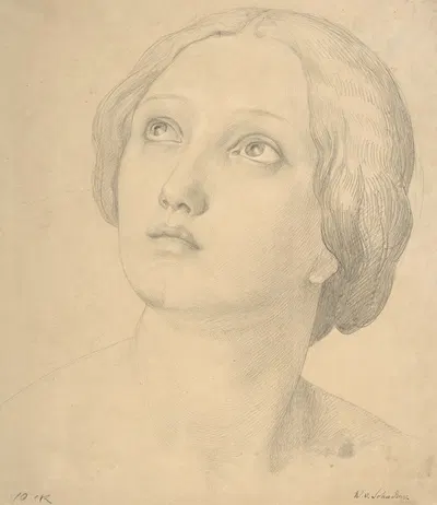 Head of a Woman Looking Up by Friedrich Wilhelm Schadow, 1800–1862 — digital art print download