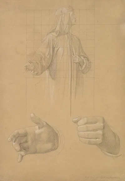 Study of a Standing Man with Headcloth and Two Studies of his Hands by Фридрих Вильгельм Шадов — digital art print download