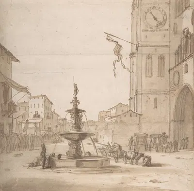 A View of the Piazza del Duomo, Messina, with the Fountain of Orion, the Cathedral to the right by Виллем Шеллинкс —…