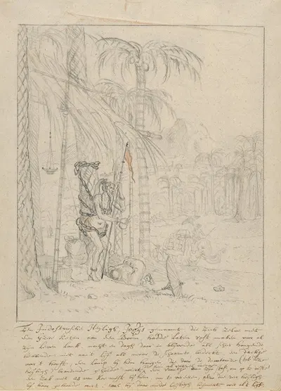 An Indian Yogi Tied to a Palm Tree by Виллем Шеллинкс — digital art print download