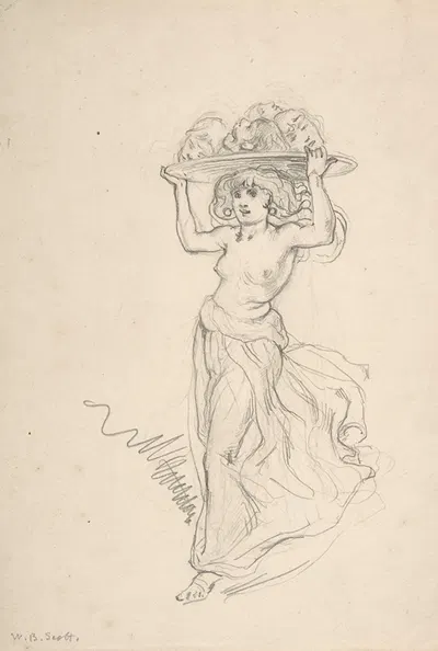 Girl Carrying a Tray with Four Heads by William Bell Scott — digital art print download