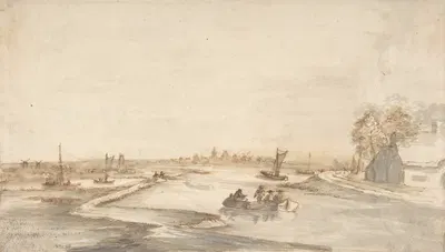 Canal Landscape with Figures by Абрахам де Вервер — digital art print download