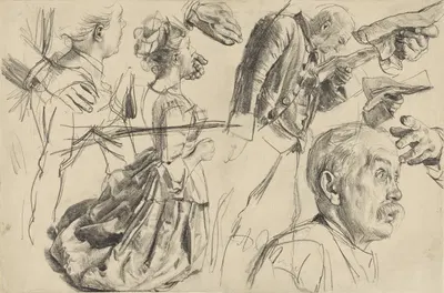 Study for Heinrich von Kleist's Broken Jug by Адольф фон Менцель, 1877 — digital art print download