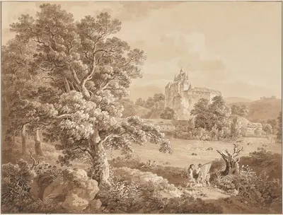 Рыбаки на реке Цшопау у замка Криебштейн, Саксония by Адриан Цингг, 1785 — digital art print download