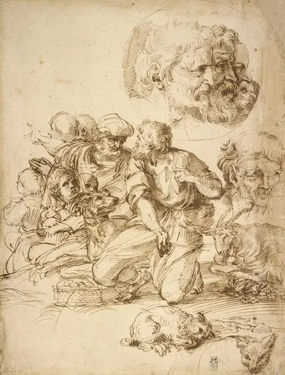 A Group of Shepherds, and Other Studies by Агостино Караччи, 1598–1600 — digital art print download