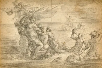 Venus Seated in Her Sea Chariot Suckling Cupid by Alessandro Algardi, 1645 — digital art print download