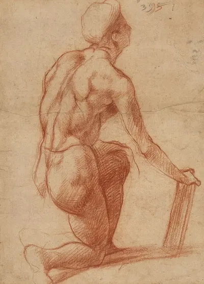 Study of a Kneeling Figure with a Sketch of a Face by Андреа дель Сарто, 1522–1526 — digital art print download