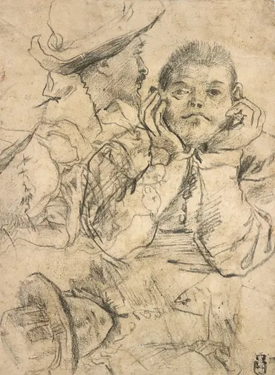 Three Studies of Men by Annibale Carracci, 1585 — digital art print download