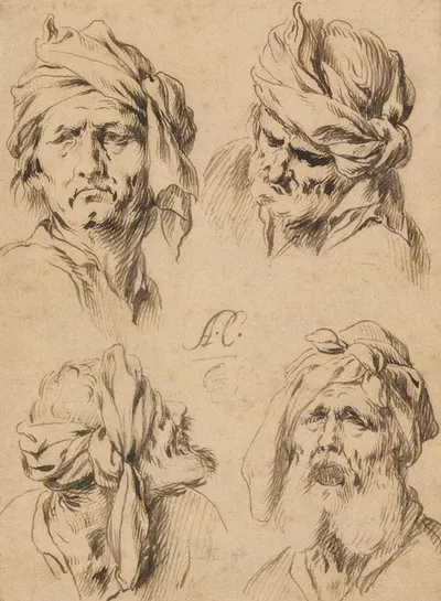 Studies of Four Male Heads by Antonio del Castillo Y Saavedra, 1660–1668 — digital art print download