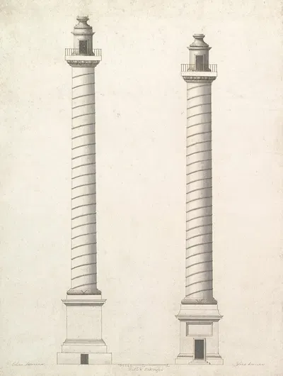 Elevation of Column of Antoninus Pius and Elevation of Column of Trajan by Antonio Maria Visentini, 1688–1782 — digital art…