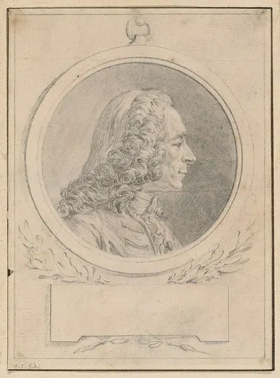 Portrait of Voltaire, after His Bust by Jean-Baptiste Lemoyne II by Огюстен де Сент-Обен — digital art print download
