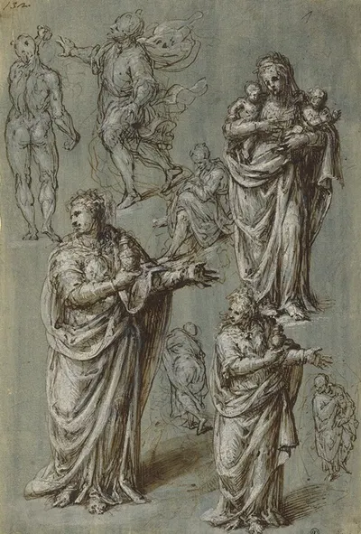 Sheet of Studies of Various Figures by Aurelio Luini — digital art print download