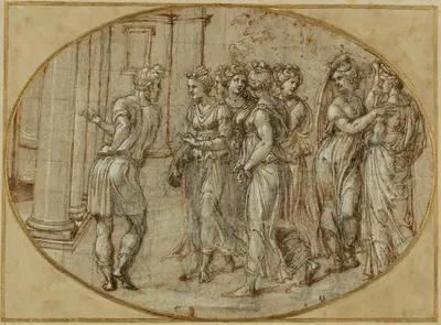 Odysseus and the Daughters of Lycomedes by Бальдассаре Перуцци, 1520 — digital art print download