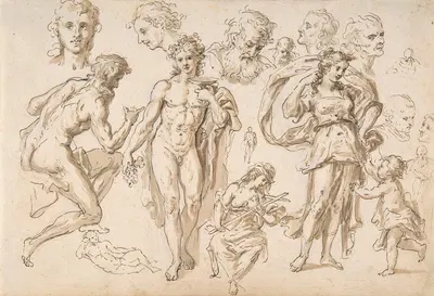 figure and head-studies (including Bacchus) by Bartholomaeus Ignaz Weiss, 1745–1815 — digital art print download