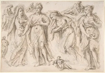 Studies of draped female and male figures by Bartholomaeus Ignaz Weiss — digital art print download