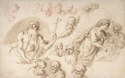 Study for a Nativity, Bearded Male Saint, and Head Studies by Bartholomaeus Ignaz Weiss, 1750–1815 — digital art print…