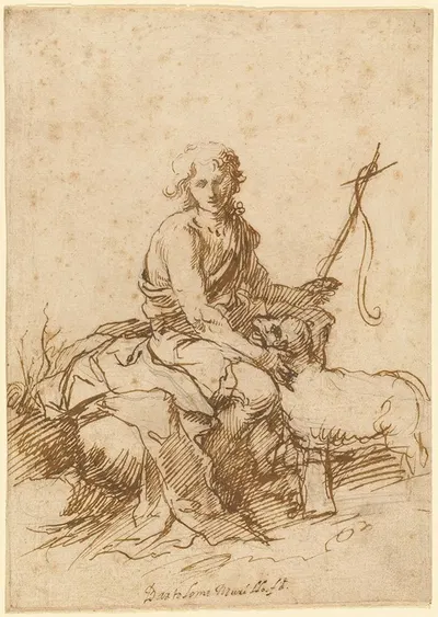 The Youthful Saint John the Baptist Seated in a Landscape by Bartolomé Estebán Murillo, 1655 — digital art print download