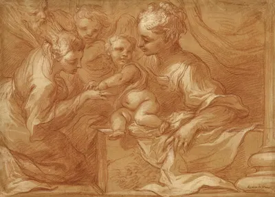 Mystic Marriage of Saint Catherine by Bartolomeo Biscaino, 1655 — digital art print download