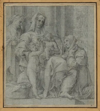Holy Family with Saint John the Baptist Adored by an Unidentified Figure by Bartolomeo Cesi — digital art print download