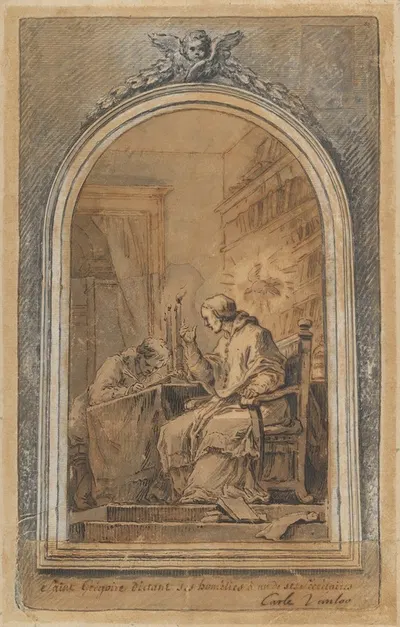 St. Gregory Dictating His Homilies to a Secretary by Charles-André van Loo — digital art print download